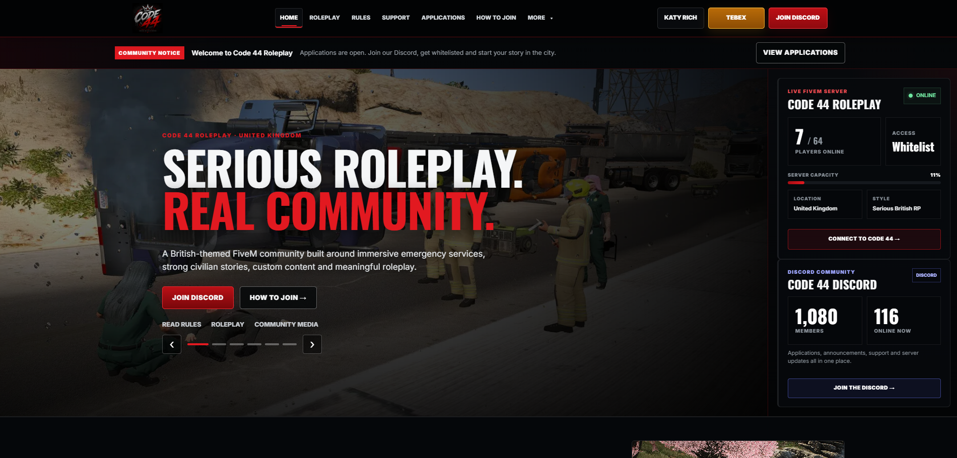 Code 44 Roleplay website